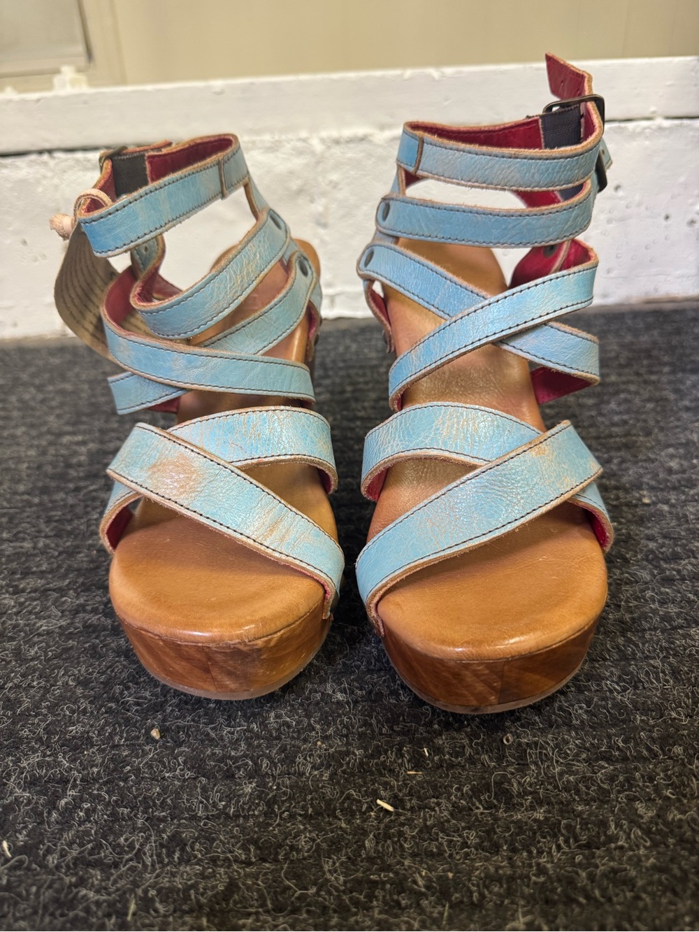 Bed Stu Light Blue Multi-Strap Platform Sandals